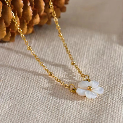 Wholesale Jewelry IG Style Elegant Sweet Flower 304 Stainless Steel Shell 18K Gold Plated Inlay Rings Earrings Necklace