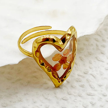 Wholesale Jewelry IG Style Elegant Sweet Square Heart Shape 304 Stainless Steel Fritillary 14K Gold Plated Plating Inlay Open Rings