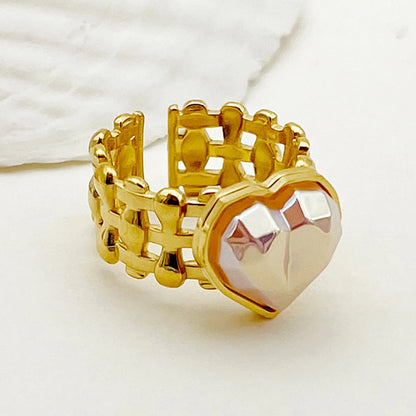 Wholesale Jewelry IG Style Elegant Sweet Square Heart Shape 304 Stainless Steel Fritillary 14K Gold Plated Plating Inlay Open Rings