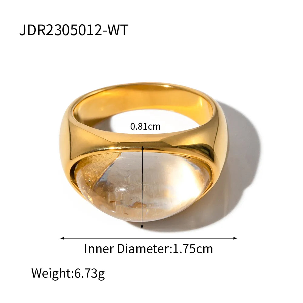 Wholesale Jewelry IG Style Flat 316 Stainless Steel  Resin 18K Gold Plated Plating Transparent Inlay Rings