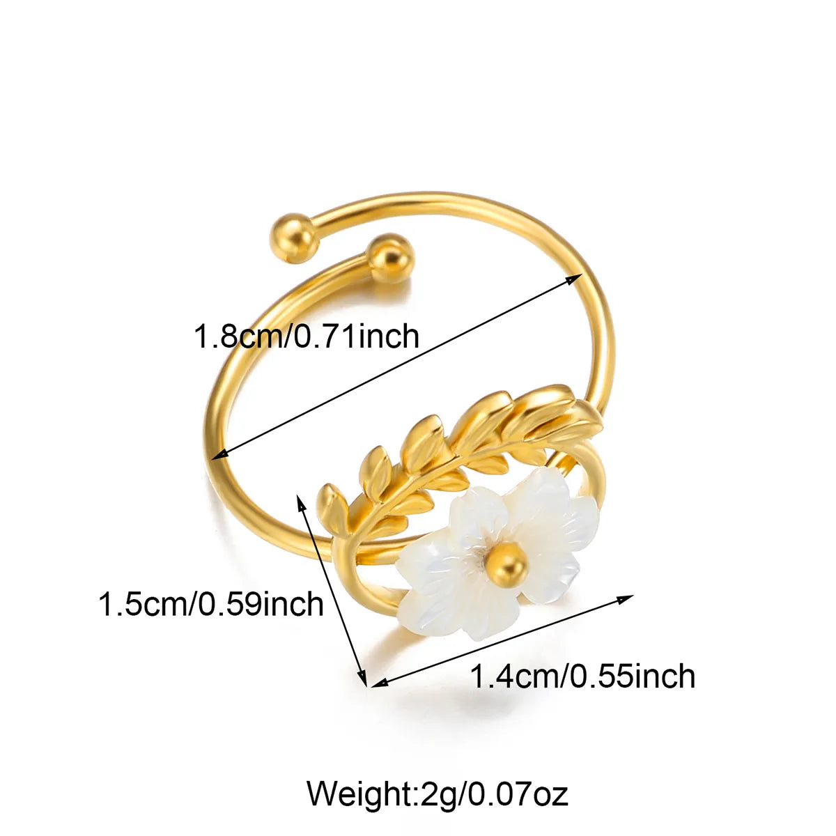 Wholesale Jewelry IG Style Flower 304 Stainless Steel Shell 18K Gold Plated Inlay Open Rings