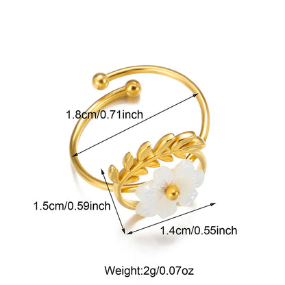 Wholesale Jewelry IG Style Flower 304 Stainless Steel Shell 18K Gold Plated Inlay Open Rings