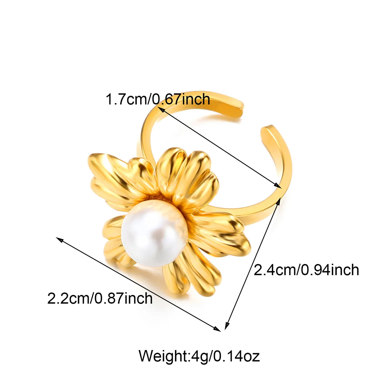 Wholesale Jewelry IG Style Flower 304 Stainless Steel Shell 18K Gold Plated Inlay Open Rings