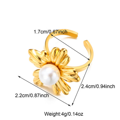 Wholesale Jewelry IG Style Flower 304 Stainless Steel Shell 18K Gold Plated Inlay Open Rings