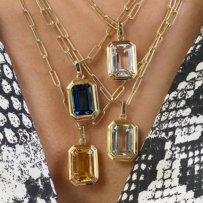 Wholesale Jewelry IG Style French Style Classic Style Square 304 Stainless Steel Zircon Inlay Pendant Necklace