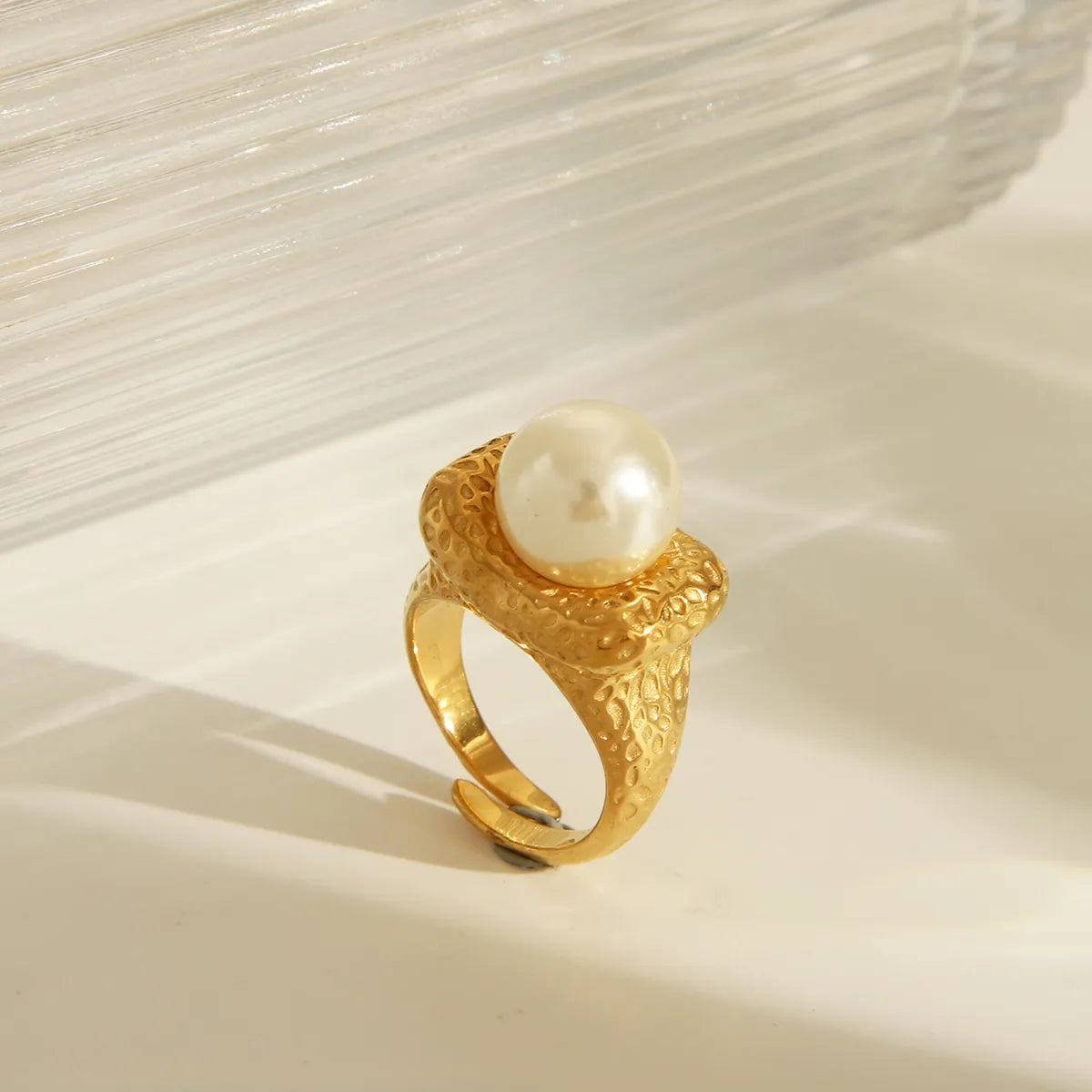 Wholesale Jewelry IG Style French Style Commute Irregular Round 304 Stainless Steel Artificial Pearls 18K Gold Plated Inlay Open Rings