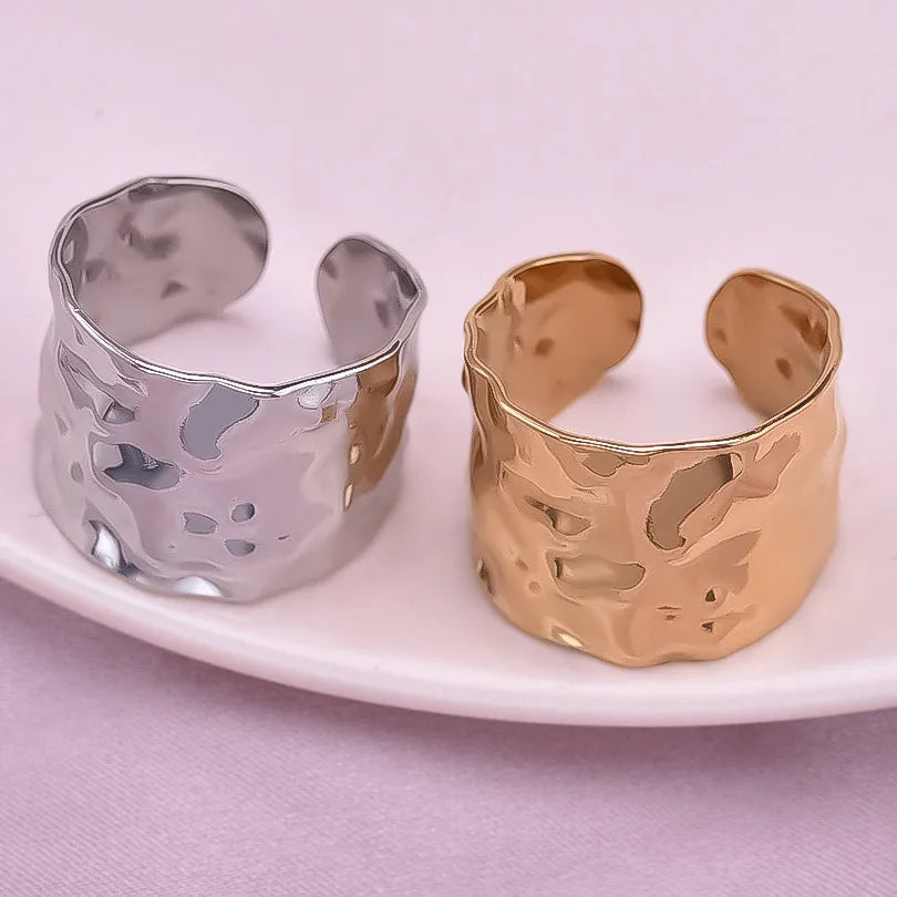 Wholesale Jewelry IG Style French Style Geometric 304 Stainless Steel 18K Gold Plated Irregular Polishing Open Rings