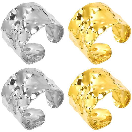 Wholesale Jewelry IG Style French Style Geometric 304 Stainless Steel 18K Gold Plated Irregular Polishing Open Rings