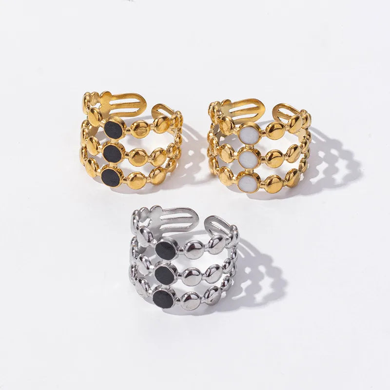 Wholesale Jewelry IG Style French Style Geometric Round 304 Stainless Steel 18K Gold Plated Polishing Enamel Open Rings