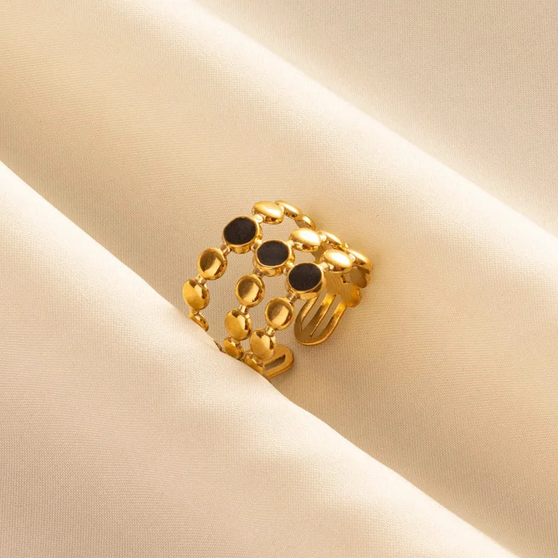 Wholesale Jewelry IG Style French Style Geometric Round 304 Stainless Steel 18K Gold Plated Polishing Enamel Open Rings