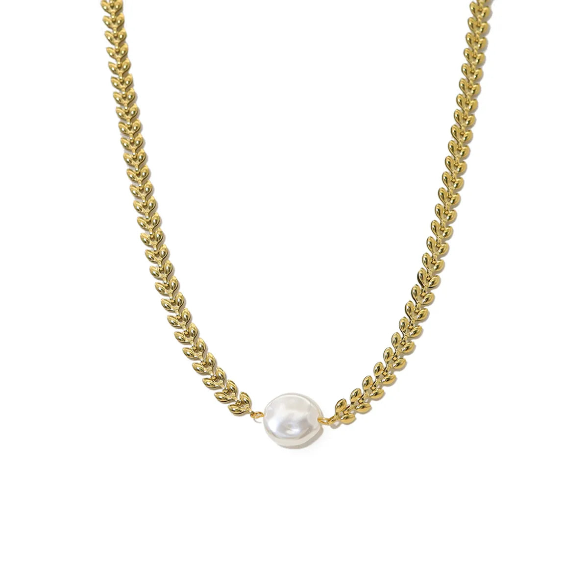 Wholesale Jewelry IG Style French Style Grain 304 Stainless Steel 18K Gold Plated Pearl Pendant Necklace