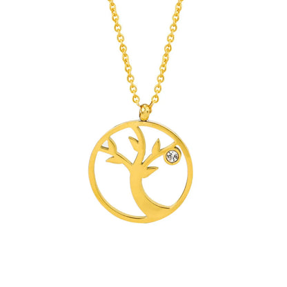 Wholesale Jewelry IG Style French Style Life Tree Titanium Steel Zircon Plating Inlay Pendant Necklace