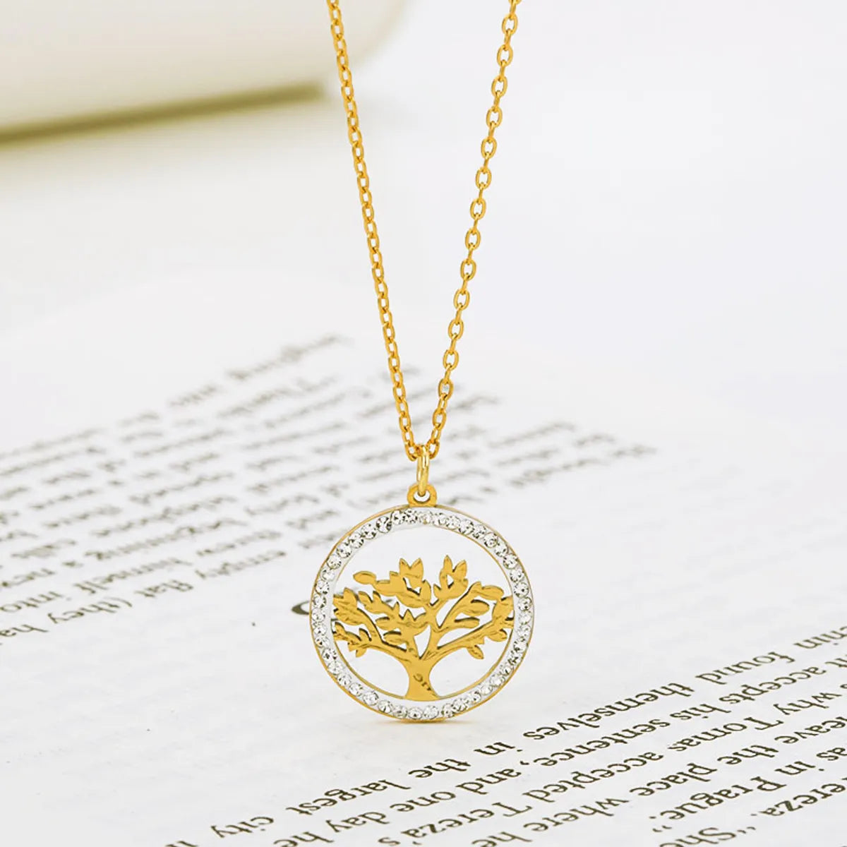 Wholesale Jewelry IG Style French Style Life Tree Titanium Steel Zircon Plating Inlay Pendant Necklace