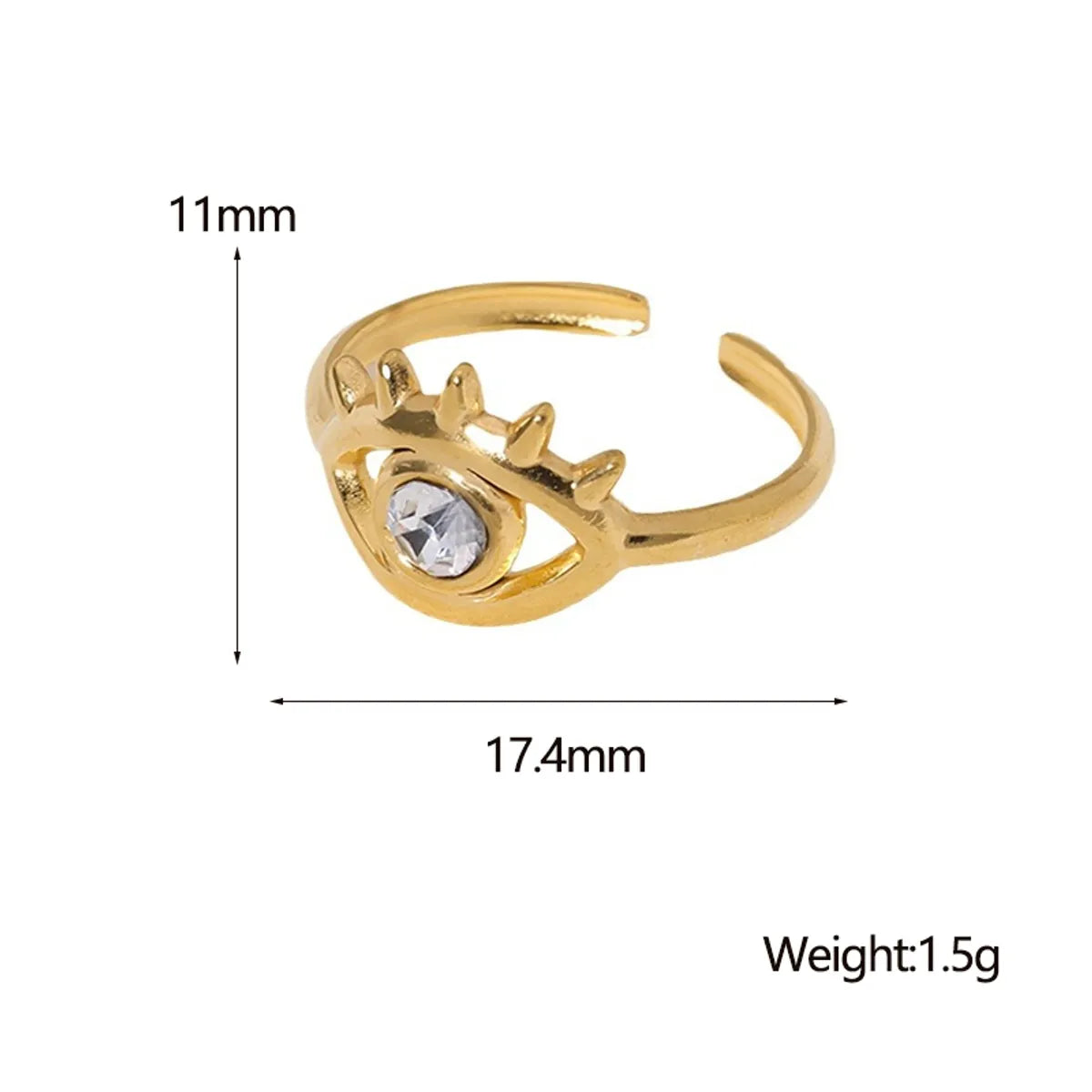 Wholesale Jewelry IG Style French Style Modern Style Devil'S Eye Eye 304 Stainless Steel Artificial Rhinestones 18K Gold Plated Inlay Open Rings