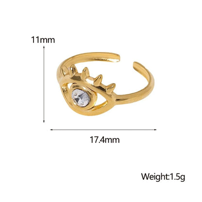 Wholesale Jewelry IG Style French Style Modern Style Devil'S Eye Eye 304 Stainless Steel Artificial Rhinestones 18K Gold Plated Inlay Open Rings