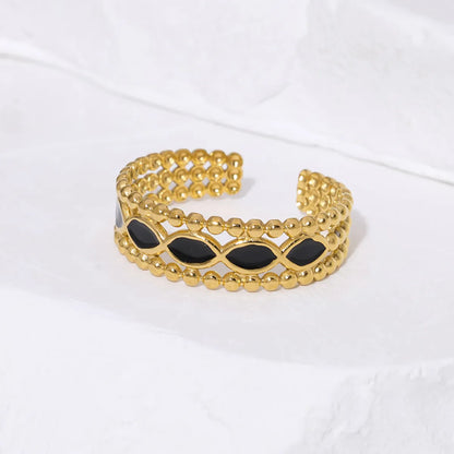 Wholesale Jewelry IG Style French Style Modern Style Geometric 304 Stainless Steel 18K Gold Plated Enamel Hollow Out Open Rings