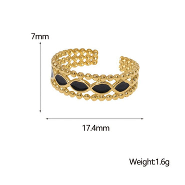 Wholesale Jewelry IG Style French Style Modern Style Geometric 304 Stainless Steel 18K Gold Plated Enamel Hollow Out Open Rings