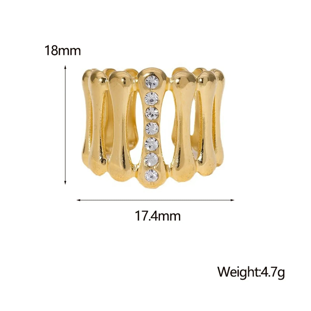 Wholesale Jewelry IG Style French Style Modern Style Geometric 304 Stainless Steel Artificial Rhinestones 18K Gold Plated Inlay Open Rings