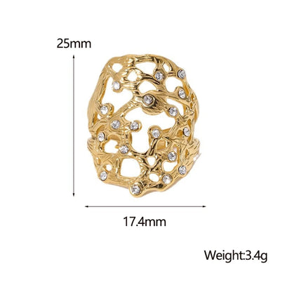 Wholesale Jewelry IG Style French Style Modern Style Irregular 304 Stainless Steel Artificial Rhinestones 18K Gold Plated Inlay Open Rings