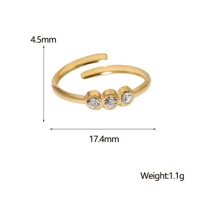 Wholesale Jewelry IG Style French Style Modern Style Lines 304 Stainless Steel Artificial Rhinestones 18K Gold Plated Inlay Open Rings