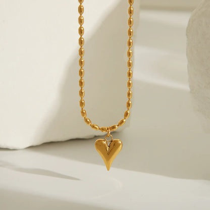 Wholesale Jewelry IG Style French Style Sweet Heart Shape Solid Color 304 Stainless Steel 18K Gold Plated Pendant Necklace