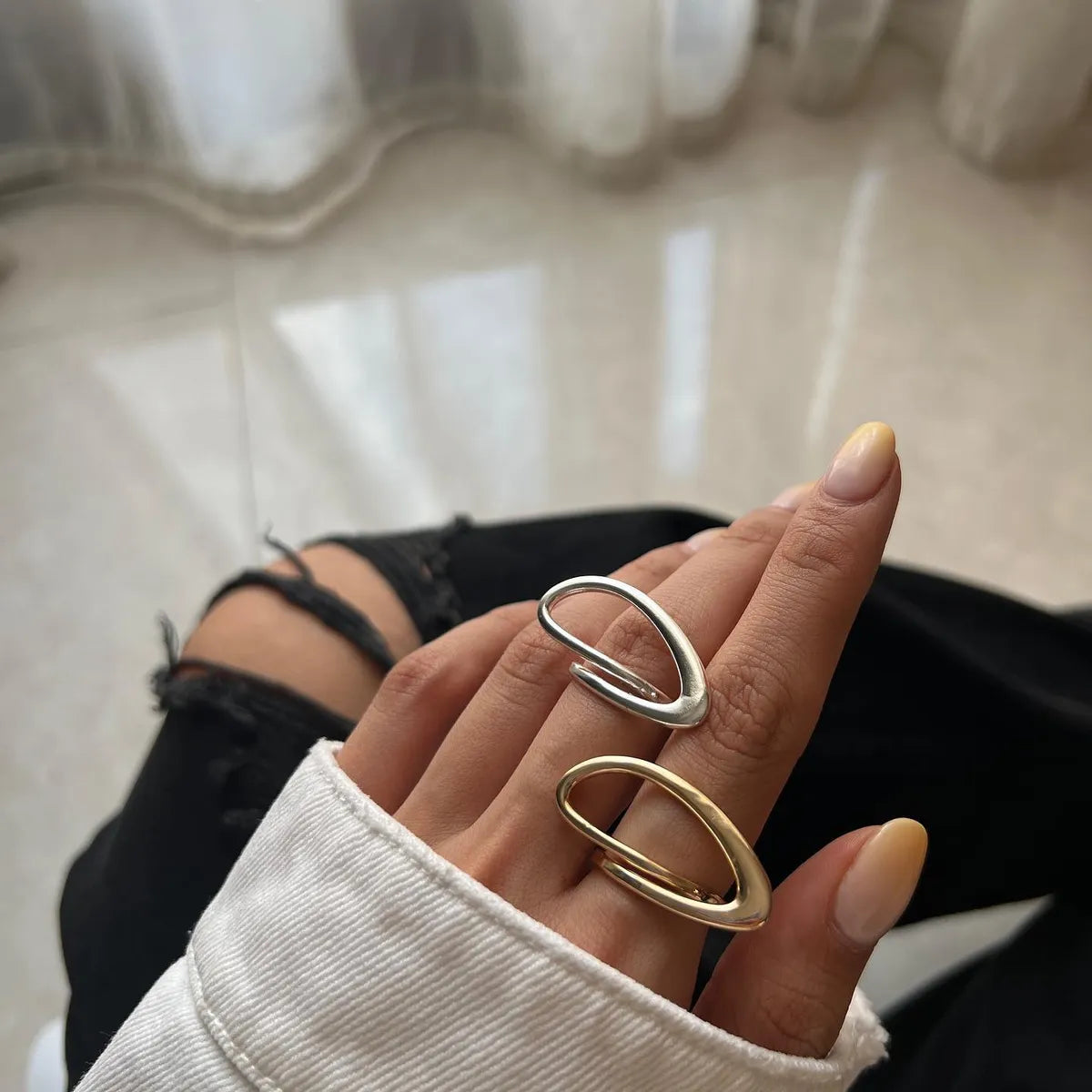 Wholesale Jewelry IG Style Geometric 316 Stainless Steel  18K Gold Plated Plating Open Rings