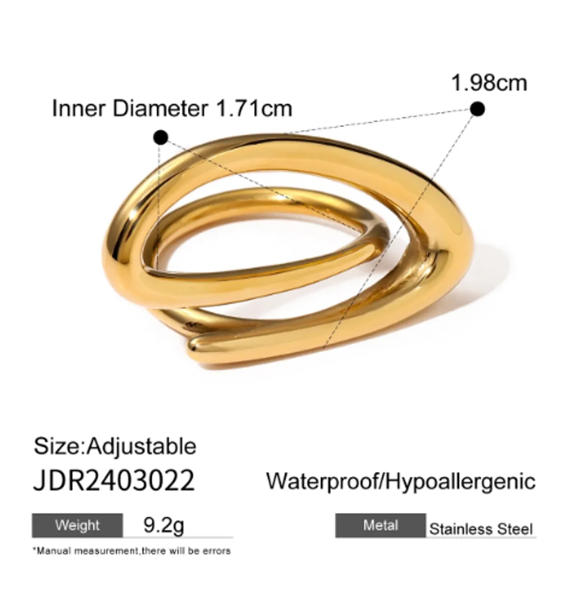 Wholesale Jewelry IG Style Geometric 316 Stainless Steel  18K Gold Plated Plating Open Rings