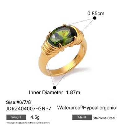 Wholesale Jewelry IG Style Geometric 316 Stainless Steel  Rhinestones 18K Gold Plated Inlay Rings