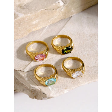 Wholesale Jewelry IG Style Geometric 316 Stainless Steel  Rhinestones 18K Gold Plated Inlay Rings