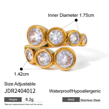 Wholesale Jewelry IG Style Geometric Water Droplets 316 Stainless Steel  Zircon 18K Gold Plated Inlay Open Rings