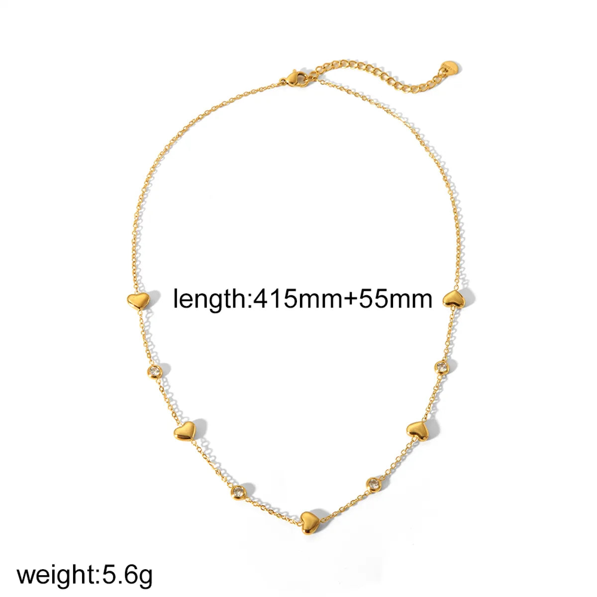 Wholesale Jewelry IG Style Heart Shape 304 Stainless Steel Zircon 18K Gold Plated Plating Inlay Bracelets Necklace