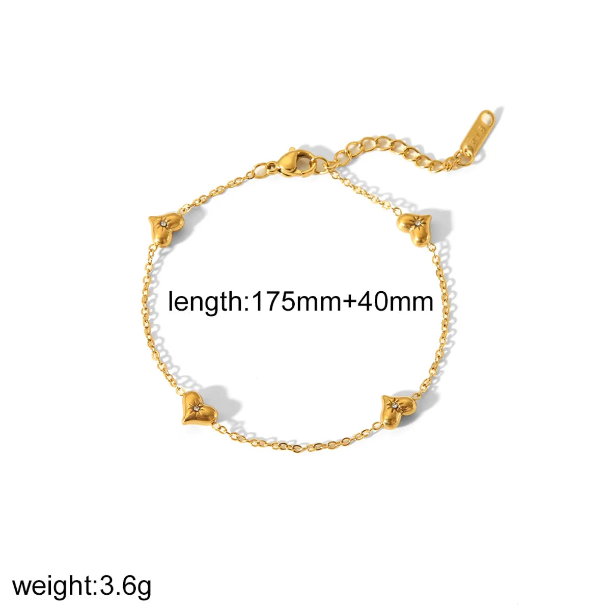 Wholesale Jewelry IG Style Heart Shape 304 Stainless Steel Zircon 18K Gold Plated Plating Inlay Bracelets Necklace