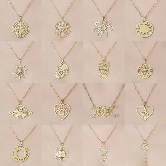 Wholesale Jewelry IG Style Ice Cream Planet Flower 201 Stainless Steel 18K Gold Plated Polishing Plating Pendant Necklace