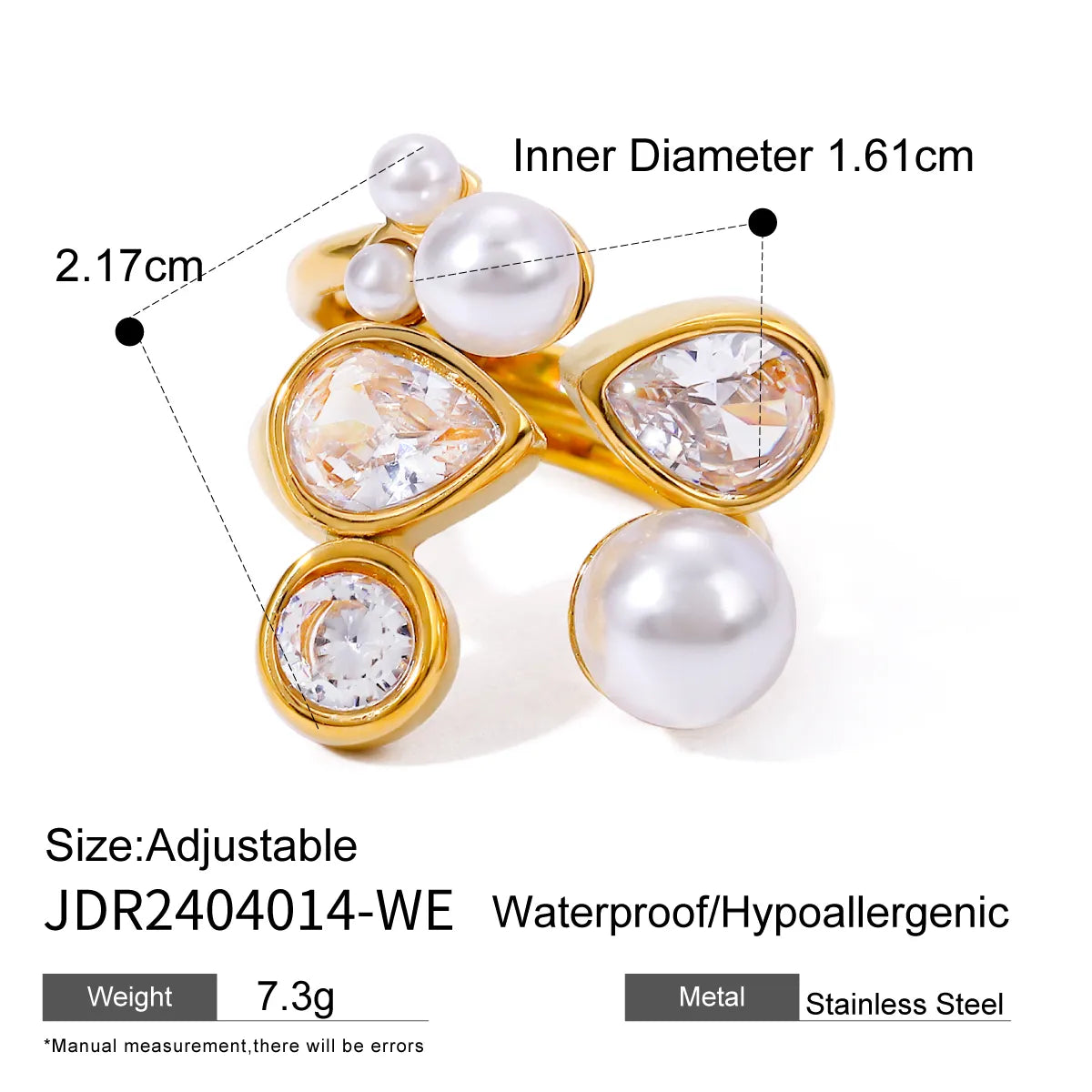 Wholesale Jewelry IG Style Irregular Geometric 316 Stainless Steel  Pearl Zircon 18K Gold Plated Inlay Rings