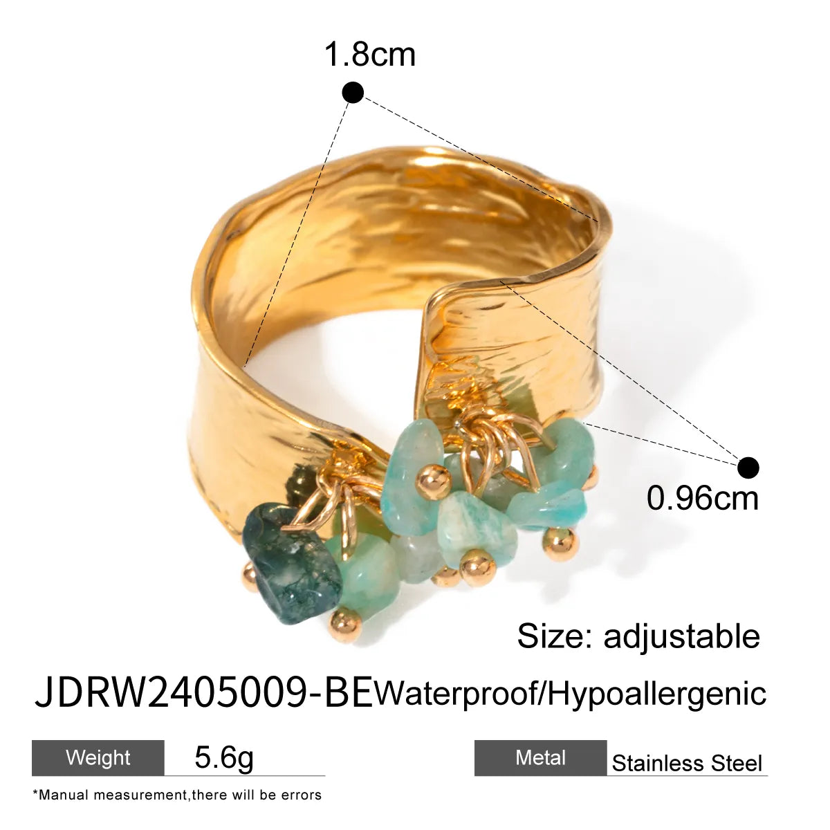 Wholesale Jewelry IG Style Irregular Round 304 Stainless Steel 18K Gold Plated Beaded Open Rings