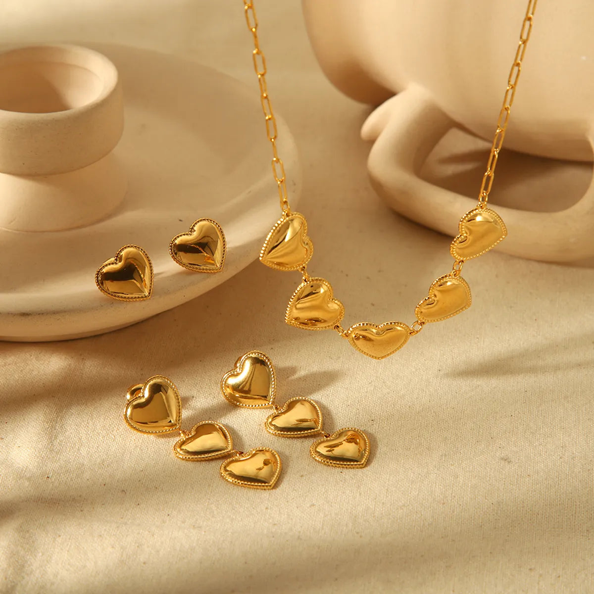 Wholesale Jewelry IG Style Lady Heart Shape 304 Stainless Steel 18K Gold Plated Polishing Plating Earrings Necklace