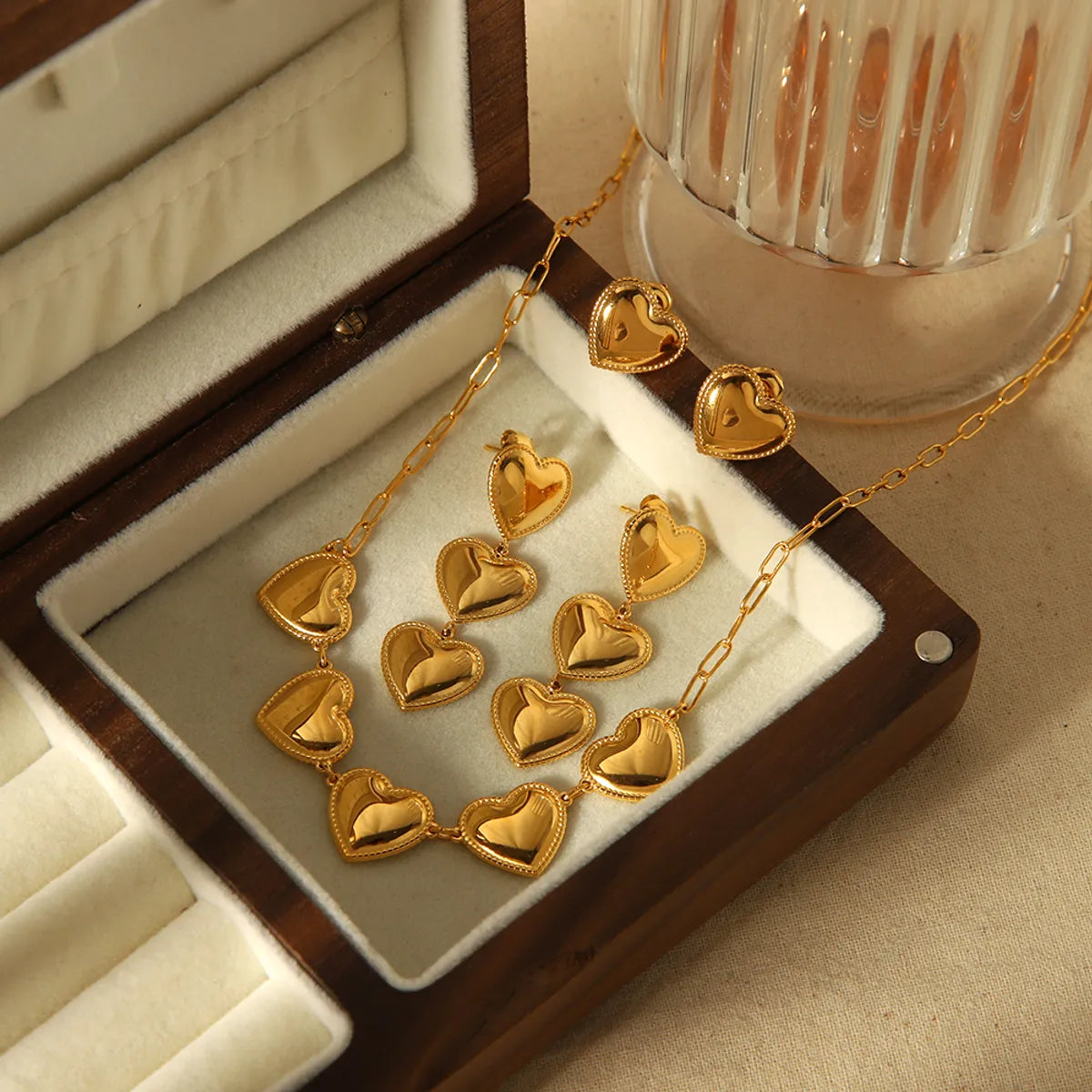 Wholesale Jewelry IG Style Lady Heart Shape 304 Stainless Steel 18K Gold Plated Polishing Plating Earrings Necklace