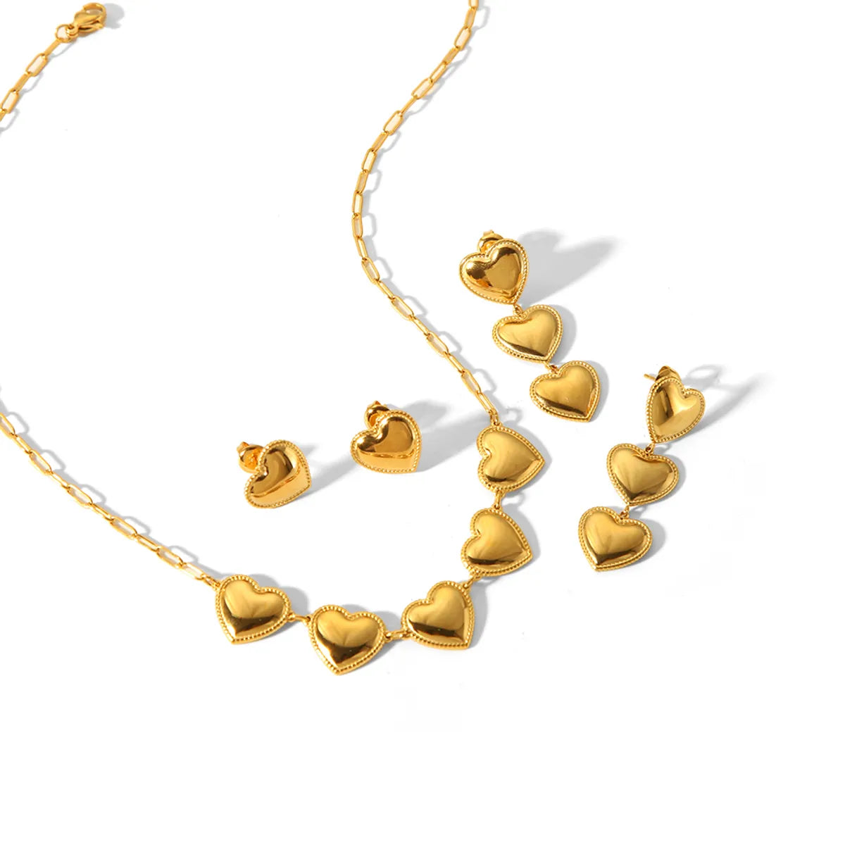 Wholesale Jewelry IG Style Lady Heart Shape 304 Stainless Steel 18K Gold Plated Polishing Plating Earrings Necklace