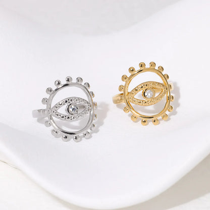 Wholesale Jewelry IG Style Modern Style Simple Style Eye 304 Stainless Steel Zircon 18K Gold Plated Hollow Out Inlay Open Rings