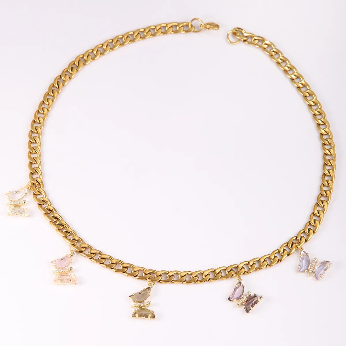 Wholesale Jewelry IG Style Nordic Style Shiny Butterfly 304 Stainless Steel Copper Zircon 18K Gold Plated Inlay Necklace