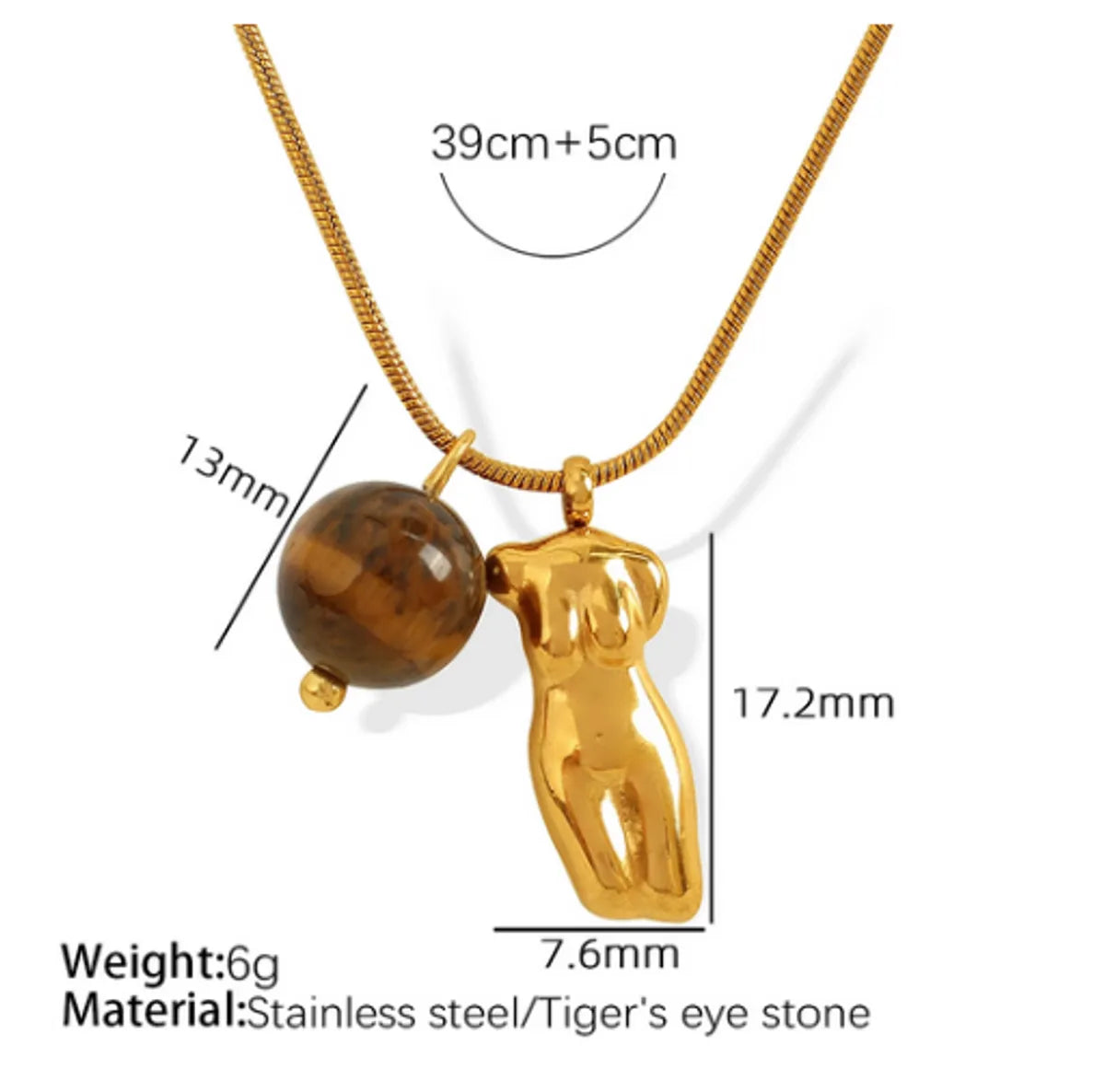 Wholesale Jewelry IG Style Novelty Human 304 Stainless Steel Opal Agate 18K Gold Plated Inlay Pendant Necklace