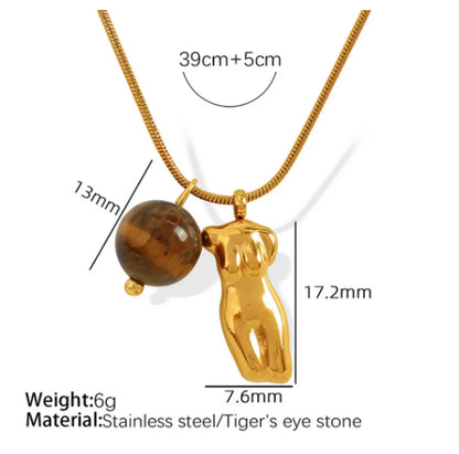 Wholesale Jewelry IG Style Novelty Human 304 Stainless Steel Opal Agate 18K Gold Plated Inlay Pendant Necklace