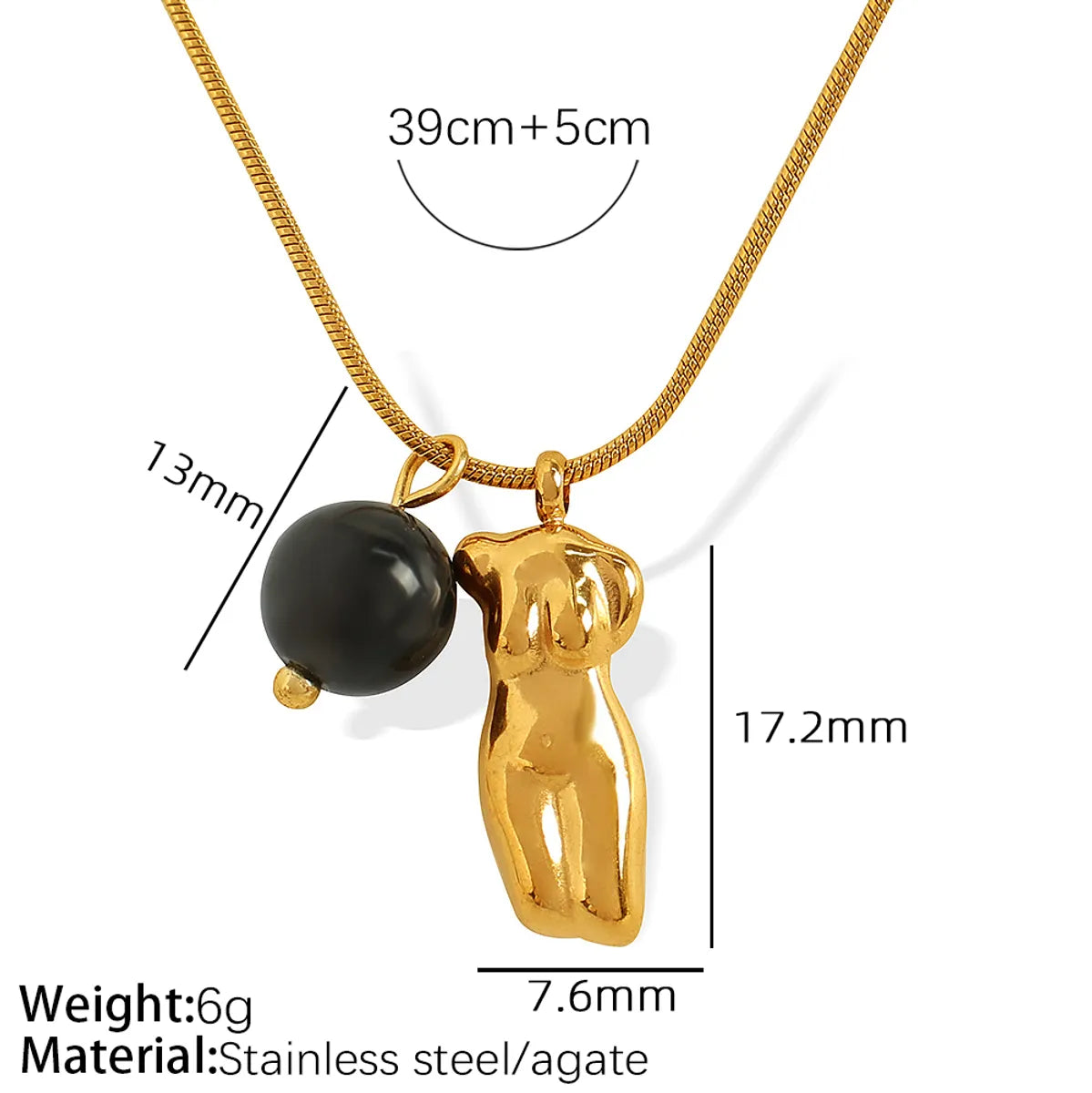 Wholesale Jewelry IG Style Novelty Human 304 Stainless Steel Opal Agate 18K Gold Plated Inlay Pendant Necklace