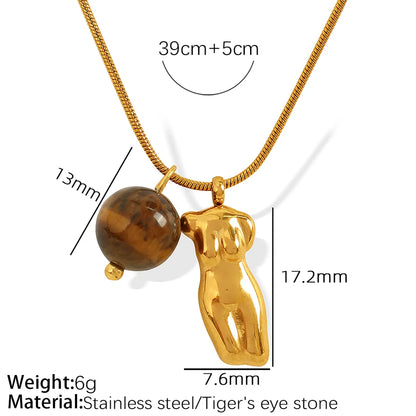 Wholesale Jewelry IG Style Novelty Human 304 Stainless Steel Opal Agate 18K Gold Plated Inlay Pendant Necklace