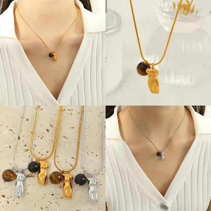 Wholesale Jewelry IG Style Novelty Human 304 Stainless Steel Opal Agate 18K Gold Plated Inlay Pendant Necklace