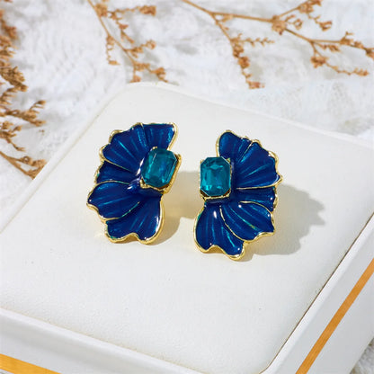 Wholesale Jewelry Ig Style Romantic Flower Alloy Rhinestones Enamel Lacquer Painting Inlay Ear Studs