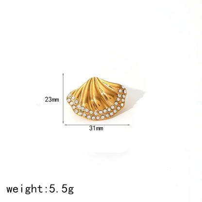 Wholesale Jewelry IG Style Scallop 304 Stainless Steel Zircon 18K Gold Plated Polishing Plating Inlay Rings Earrings