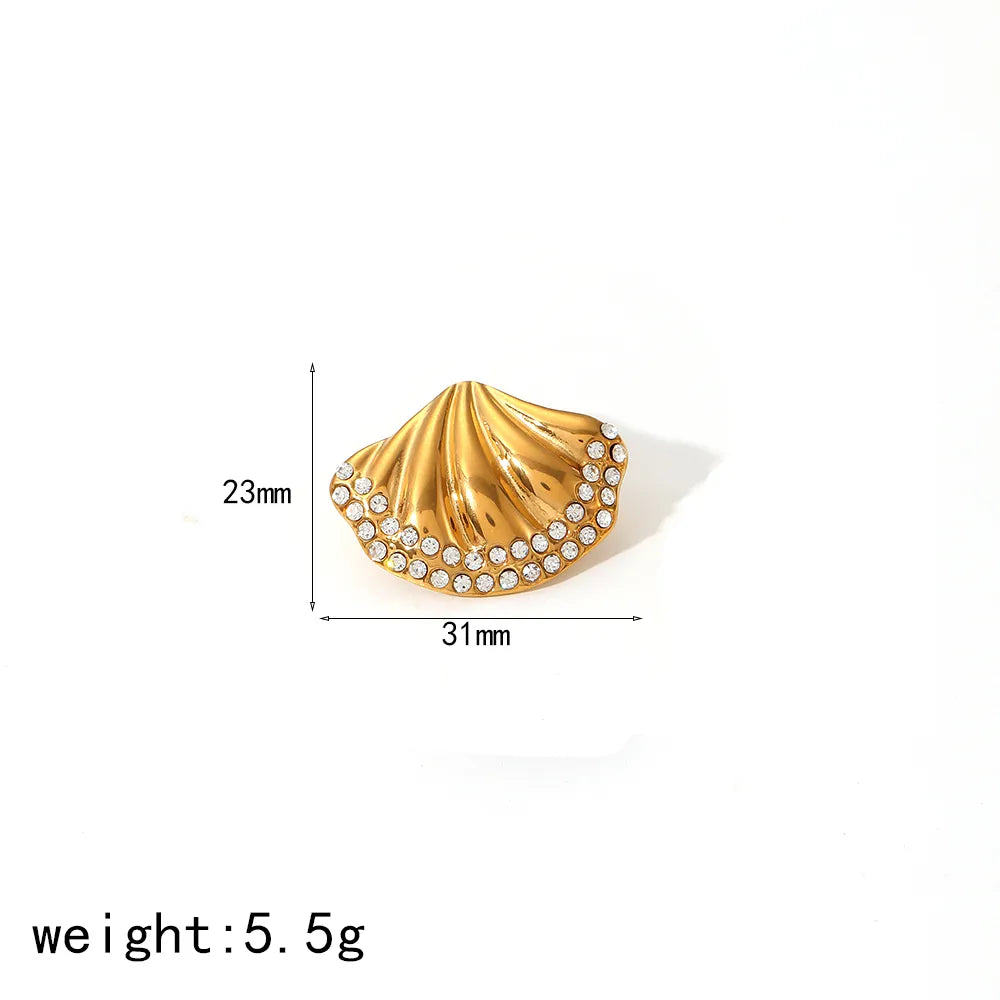 Wholesale Jewelry IG Style Scallop 304 Stainless Steel Zircon 18K Gold Plated Polishing Plating Inlay Rings Earrings