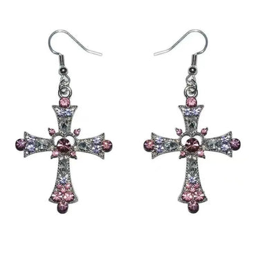 1 Pair Ig Style Shiny Cross Inlay Alloy Rhinestones Drop Earrings