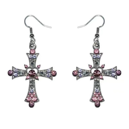 1 Pair Ig Style Shiny Cross Inlay Alloy Rhinestones Drop Earrings